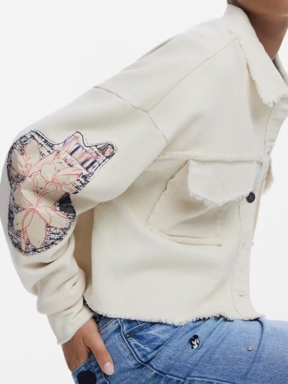 Desigual x Disney Corduroy Cream Cropped Button-up Jacket